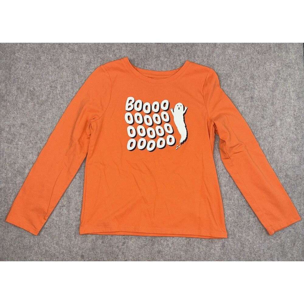 Cat & Jack Unisex Children’s S (6/7) Orange Boo Long Sleeve Tshirt Halloween
